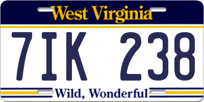 WV license plate 7IK238