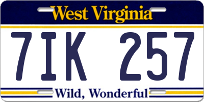 WV license plate 7IK257