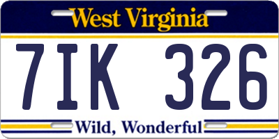 WV license plate 7IK326