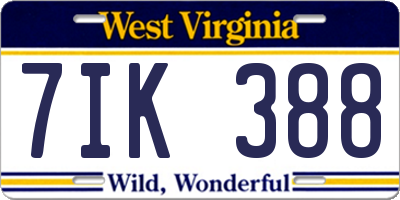 WV license plate 7IK388