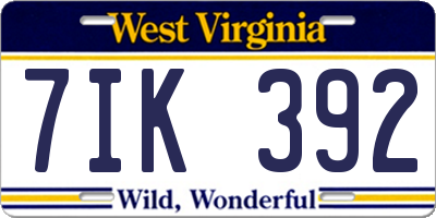 WV license plate 7IK392