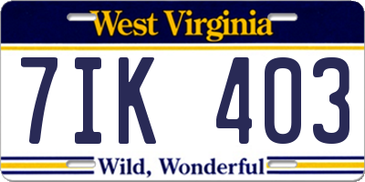 WV license plate 7IK403