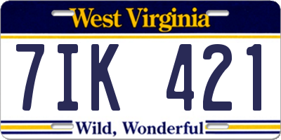 WV license plate 7IK421