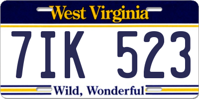WV license plate 7IK523