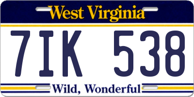 WV license plate 7IK538