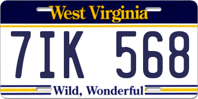 WV license plate 7IK568