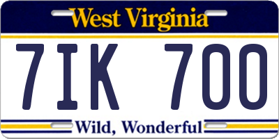 WV license plate 7IK700