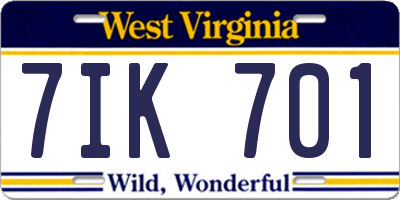 WV license plate 7IK701
