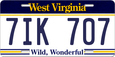 WV license plate 7IK707