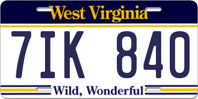 WV license plate 7IK840