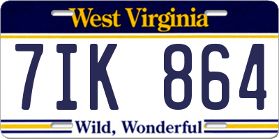 WV license plate 7IK864