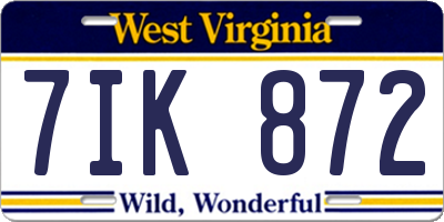 WV license plate 7IK872