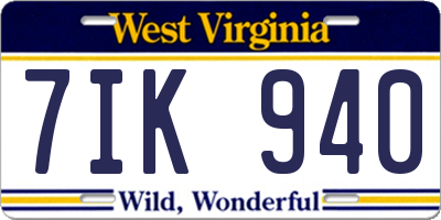 WV license plate 7IK940