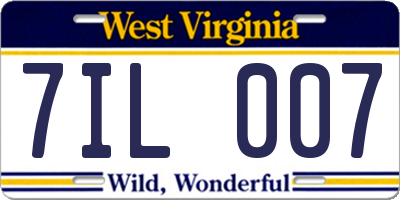 WV license plate 7IL007