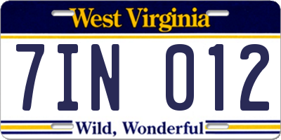 WV license plate 7IN012