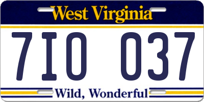 WV license plate 7IO037