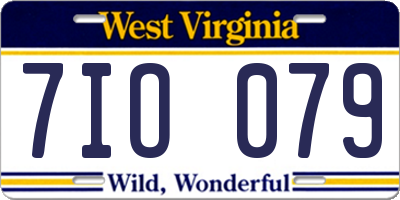 WV license plate 7IO079