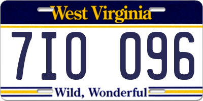 WV license plate 7IO096