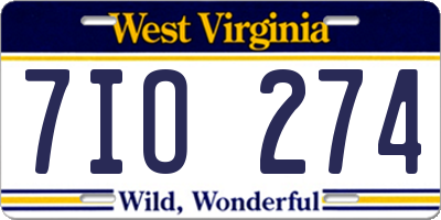 WV license plate 7IO274