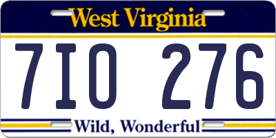 WV license plate 7IO276