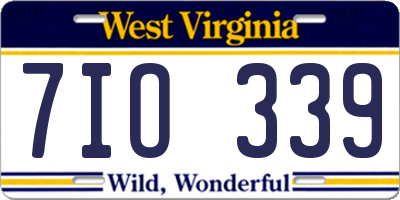 WV license plate 7IO339