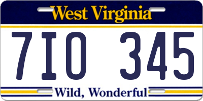 WV license plate 7IO345