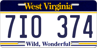 WV license plate 7IO374
