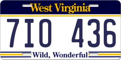 WV license plate 7IO436
