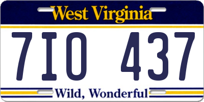 WV license plate 7IO437