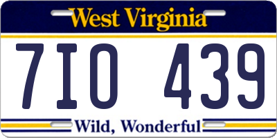 WV license plate 7IO439