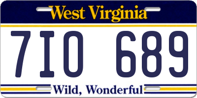WV license plate 7IO689