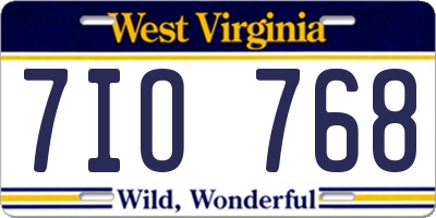 WV license plate 7IO768