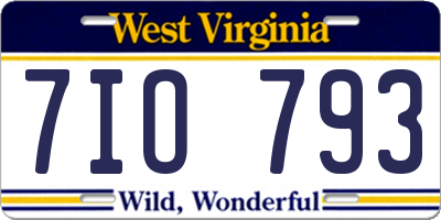 WV license plate 7IO793