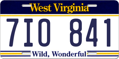 WV license plate 7IO841