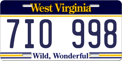 WV license plate 7IO998