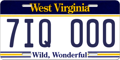 WV license plate 7IQ000