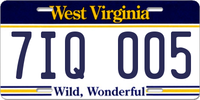 WV license plate 7IQ005