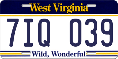 WV license plate 7IQ039