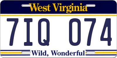 WV license plate 7IQ074