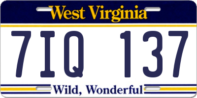 WV license plate 7IQ137