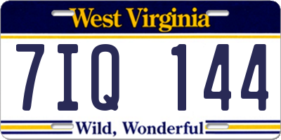 WV license plate 7IQ144