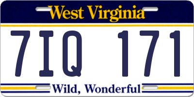 WV license plate 7IQ171