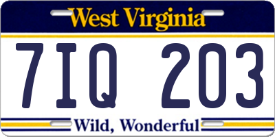 WV license plate 7IQ203
