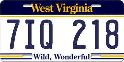 WV license plate 7IQ218