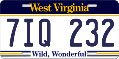 WV license plate 7IQ232