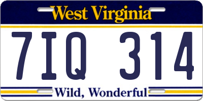 WV license plate 7IQ314