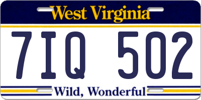 WV license plate 7IQ502
