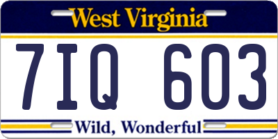WV license plate 7IQ603