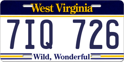 WV license plate 7IQ726