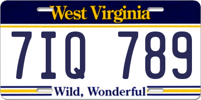 WV license plate 7IQ789